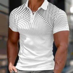 Online OUKU Men's Round Dots Geometic Polo Short Sleeve Polo Shirts Collared Shirts Casual School Outdoor Daily Wear Home Wear 3D Print Summer Purple Gray