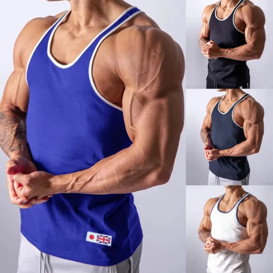 Sale OUKU Men's Running Tank Top Workout Tank Singlet Stripe-Trim Sleeveless Top Athletic Athleisure Summer Cotton Breathable Quick Dry Soft Fitness Performance Active Training Sportswear Activewear Stripes