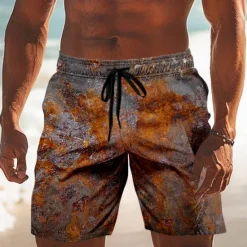 Sale OUKU Men's Rust Prints Swim Trunks Swim Shorts Board Shorts Mid Waist Retro Vintage Outdoor Vacation Dailywear Side Pockets Mesh Lining Elastic Drawstring Waist Designer Clothing Apparel Brown