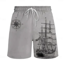 OUKU Men's Sailboat Swim Trunks Swim Shorts Board Shorts Mid Waist Fashion Streetwear Designer Casual Daily Holiday Pocket Drawstring Elastic Waist Designer Clothing Apparel Grey