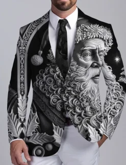 Clearance OUKU Men's Santa Claus Long Sleeve Turndown Business Work Wear to work Going out Buttons Print Multi Pocket
