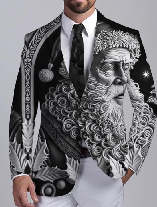 Clearance OUKU Men's Santa Claus Long Sleeve Turndown Business Work Wear to work Going out Buttons Print Multi Pocket