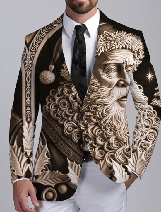 Clearance OUKU Men's Santa Claus Long Sleeve Turndown Business Work Wear to work Going out Buttons Print Multi Pocket
