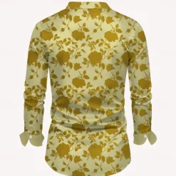 Hot OUKU Men's Satin Shirt Dress Shirt Button Up Shirt Floral Formal Vacation Yellow Blue Long Sleeve Turndown Summer Spring Clothing Apparel Buttons