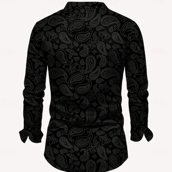 OUKU Men's Satin Shirt Dress Shirt Button Up Shirt Paisley Vacation Daily Black Yellow Red Blue Long Sleeve Turndown Fall Spring & Summer Clothing Apparel Button Up