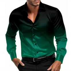 Clearance OUKU Men's Satin Shirt Dress Shirt Button Up Shirt Formal Vacation Pink Blue Orange Green Long Sleeve Turndown Summer Spring Clothing Apparel Buttons