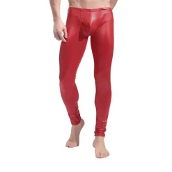 Hot OUKU Men's Sexy Bodies Pants Plain Streetwear Stylish Sexy Party Nightclub Nylon PU Leather Stylish Straight Leg Only pants Spring, Fall, Winter, Summer Black Red