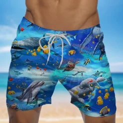 OUKU Men's Shark Graphic Prints Swim Shorts Board Shorts Swimming Trunks Mid Waist Hawaiian Boho Casual Daily Holiday Drawstring with Mesh lining Elastic Waist Designer Clothing Apparel