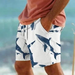 Clearance OUKU Men's Shark Marine Life Swimming Trunks Board Shorts Swim Shorts Mid Waist Vacation Hawaiian Holiday Vacation Holiday Beach Drawstring with Mesh lining Elastic Waist Designer Clothing Apparel