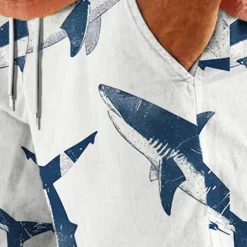 Clearance OUKU Men's Shark Marine Life Swimming Trunks Board Shorts Swim Shorts Mid Waist Vacation Hawaiian Holiday Vacation Holiday Beach Drawstring with Mesh lining Elastic Waist Designer Clothing Apparel