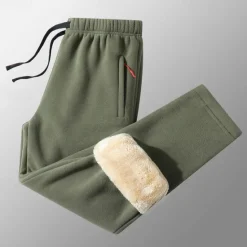 Best OUKU Men's Sherpa Athletic Pants Trousers Straight Leg Sweatpants Pocket Drawstring Elastic Waist Plain Comfort Warm Sports Outdoor Daily Fashion Casual ArmyGreen Black Micro-elastic