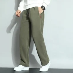 Best OUKU Men's Sherpa Athletic Pants Trousers Straight Leg Sweatpants Pocket Drawstring Elastic Waist Plain Comfort Warm Sports Outdoor Daily Fashion Casual ArmyGreen Black Micro-elastic