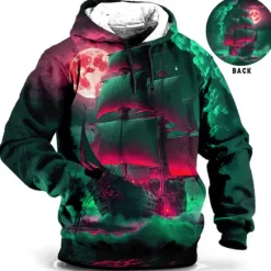 Discount OUKU Men's Ship Graphic Prints Hoodie Hoodies Sweatshirt Daily Classic Long Sleeve Hooded Holiday Going out Streetwear Blue Brown Print Spring & Fall Designer