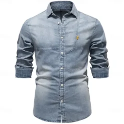 Outlet OUKU Men's Shirt Black Dark Blue Light Blue Long Sleeve Solid Color Rolled collar Outdoor Causal Buttons Clothing Apparel Daily Casual Daily Leisure