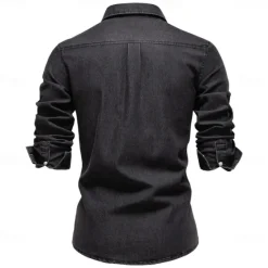 Outlet OUKU Men's Shirt Black Dark Blue Light Blue Long Sleeve Solid Color Rolled collar Outdoor Causal Buttons Clothing Apparel Daily Casual Daily Leisure