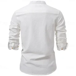 Hot OUKU Men's Shirt Black White khaki Long Sleeve Solid Color Standing Collar Outdoor Causal Buttons Clothing Apparel Daily Casual Daily Leisure