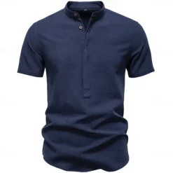 Sale OUKU Men's Shirt Black White Navy Blue Blue Beige Long Sleeve Solid Color Standing Collar Outdoor Causal Buttons Clothing Apparel Daily Casual Daily Leisure