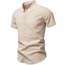 Sale OUKU Men's Shirt Black White Navy Blue Blue Beige Long Sleeve Solid Color Standing Collar Outdoor Causal Buttons Clothing Apparel Daily Casual Daily Leisure