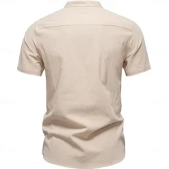 Sale OUKU Men's Shirt Black White Navy Blue Blue Beige Long Sleeve Solid Color Standing Collar Outdoor Causal Buttons Clothing Apparel Daily Casual Daily Leisure