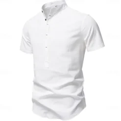 Sale OUKU Men's Shirt Black White Navy Blue Blue Beige Long Sleeve Solid Color Standing Collar Outdoor Causal Buttons Clothing Apparel Daily Casual Daily Leisure