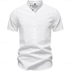Sale OUKU Men's Shirt Black White Navy Blue Blue Beige Long Sleeve Solid Color Standing Collar Outdoor Causal Buttons Clothing Apparel Daily Casual Daily Leisure