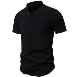 Sale OUKU Men's Shirt Black White Navy Blue Blue Beige Long Sleeve Solid Color Standing Collar Outdoor Causal Buttons Clothing Apparel Daily Casual Daily Leisure