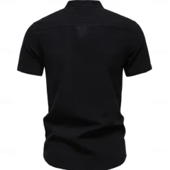 Sale OUKU Men's Shirt Black White Navy Blue Blue Beige Long Sleeve Solid Color Standing Collar Outdoor Causal Buttons Clothing Apparel Daily Casual Daily Leisure