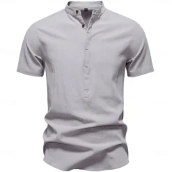Sale OUKU Men's Shirt Black White Navy Blue Blue Beige Long Sleeve Solid Color Standing Collar Outdoor Causal Buttons Clothing Apparel Daily Casual Daily Leisure