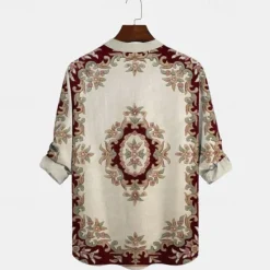 Outlet OUKU Men's Shirt Button Up Shirt Long Sleeve Fashion Casual Outdoor Daily Summer Spring Fall Stand Collar Print Khaki