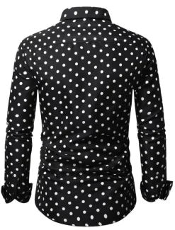 Discount OUKU Men's Shirt Button Up Shirt Casual Shirt Summer Shirt Black White Pink Blue Long Sleeve Polka Dot Lapel Daily Vacation Clothing Apparel Fashion Casual Comfortable