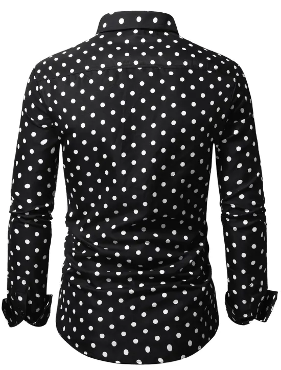 Discount OUKU Men's Shirt Button Up Shirt Casual Shirt Summer Shirt Black White Pink Blue Long Sleeve Polka Dot Lapel Daily Vacation Clothing Apparel Fashion Casual Comfortable