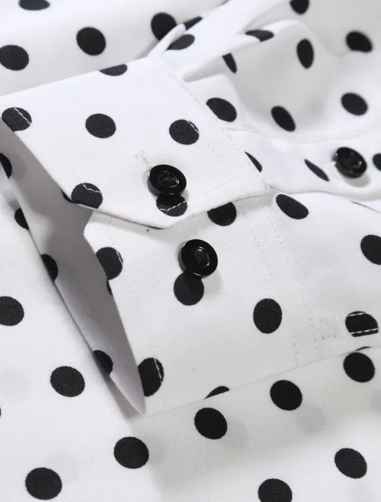 Discount OUKU Men's Shirt Button Up Shirt Casual Shirt Summer Shirt Black White Pink Blue Long Sleeve Polka Dot Lapel Daily Vacation Clothing Apparel Fashion Casual Comfortable