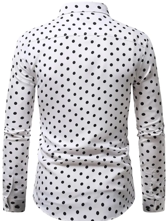 Discount OUKU Men's Shirt Button Up Shirt Casual Shirt Summer Shirt Black White Pink Blue Long Sleeve Polka Dot Lapel Daily Vacation Clothing Apparel Fashion Casual Comfortable