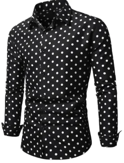 Discount OUKU Men's Shirt Button Up Shirt Casual Shirt Summer Shirt Black White Pink Blue Long Sleeve Polka Dot Lapel Daily Vacation Clothing Apparel Fashion Casual Comfortable