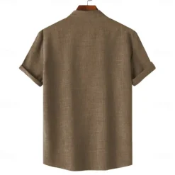 Online OUKU Men's Shirt Button Up Shirt Short Sleeve Vintage Casual Tribal Vacation Daily Summer Spring Band Collar grandad collar Print Dark Green Green Khaki