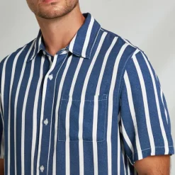 Clearance OUKU Men's Shirt Button Up Shirt Casual Shirt Beach Shirt Blue Short Sleeve Striped Turndown Shirt Collar Party Causal Button Clothing Apparel Daily Casual Daily Light Blue