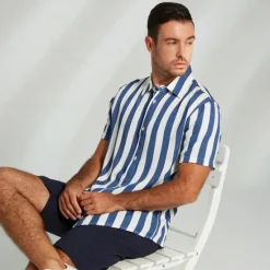 Clearance OUKU Men's Shirt Button Up Shirt Casual Shirt Beach Shirt Blue Short Sleeve Striped Turndown Shirt Collar Party Causal Button Clothing Apparel Daily Casual Daily Light Blue