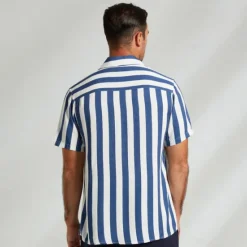 Clearance OUKU Men's Shirt Button Up Shirt Casual Shirt Beach Shirt Blue Short Sleeve Striped Turndown Shirt Collar Party Causal Button Clothing Apparel Daily Casual Daily Light Blue