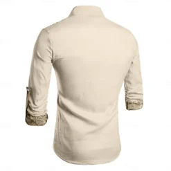 Sale OUKU Men's Shirt Button Up Shirt Henley Shirt Long Sleeve Vintage Casual Tribal Vacation Daily Wear Summer Winter Spring & Fall Mandarin Collar Band Collar Buttons Print off-white