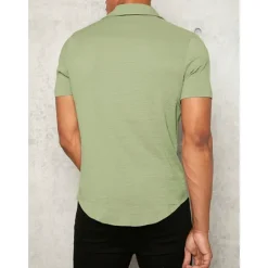 Outlet OUKU Men's Shirt Button Up Shirt Summer Shirt Casual Shirt Black White Yellow Blue Dark Green Short Sleeve Plain Lapel Daily Vacation Clothing Apparel Fashion Casual Comfortable