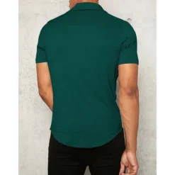 Outlet OUKU Men's Shirt Button Up Shirt Summer Shirt Casual Shirt Black White Yellow Blue Dark Green Short Sleeve Plain Lapel Daily Vacation Clothing Apparel Fashion Casual Comfortable