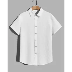 Outlet OUKU Men's Shirt Button Up Shirt Summer Shirt Casual Shirt Black White Yellow Blue Dark Green Short Sleeve Plain Lapel Daily Vacation Clothing Apparel Fashion Casual Comfortable