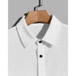 Outlet OUKU Men's Shirt Button Up Shirt Summer Shirt Casual Shirt Black White Yellow Blue Dark Green Short Sleeve Plain Lapel Daily Vacation Clothing Apparel Fashion Casual Comfortable
