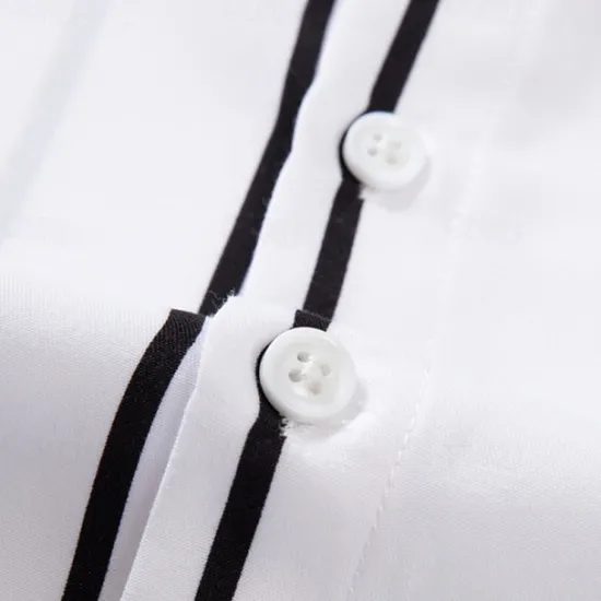 Best OUKU Men's Shirt Button Up Shirt Stripes Wedding Party Black White Red Dark Green Long Sleeve Lapel Spring & Fall Clothing Apparel