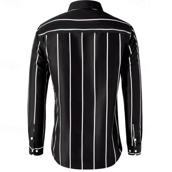 Best OUKU Men's Shirt Button Up Shirt Stripes Wedding Party Black White Red Dark Green Long Sleeve Lapel Spring & Fall Clothing Apparel