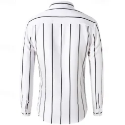 Best OUKU Men's Shirt Button Up Shirt Stripes Wedding Party Black White Red Dark Green Long Sleeve Lapel Spring & Fall Clothing Apparel