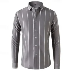 Best OUKU Men's Shirt Button Up Shirt Stripes Wedding Party Black White Red Dark Green Long Sleeve Lapel Spring & Fall Clothing Apparel