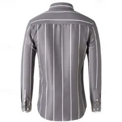 Best OUKU Men's Shirt Button Up Shirt Stripes Wedding Party Black White Red Dark Green Long Sleeve Lapel Spring & Fall Clothing Apparel