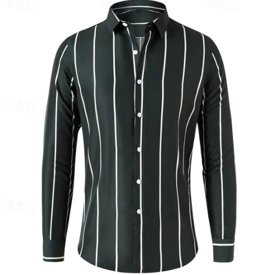 Best OUKU Men's Shirt Button Up Shirt Stripes Wedding Party Black White Red Dark Green Long Sleeve Lapel Spring & Fall Clothing Apparel
