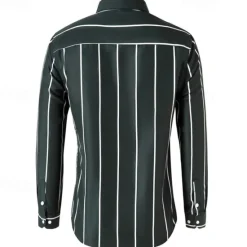 Best OUKU Men's Shirt Button Up Shirt Stripes Wedding Party Black White Red Dark Green Long Sleeve Lapel Spring & Fall Clothing Apparel